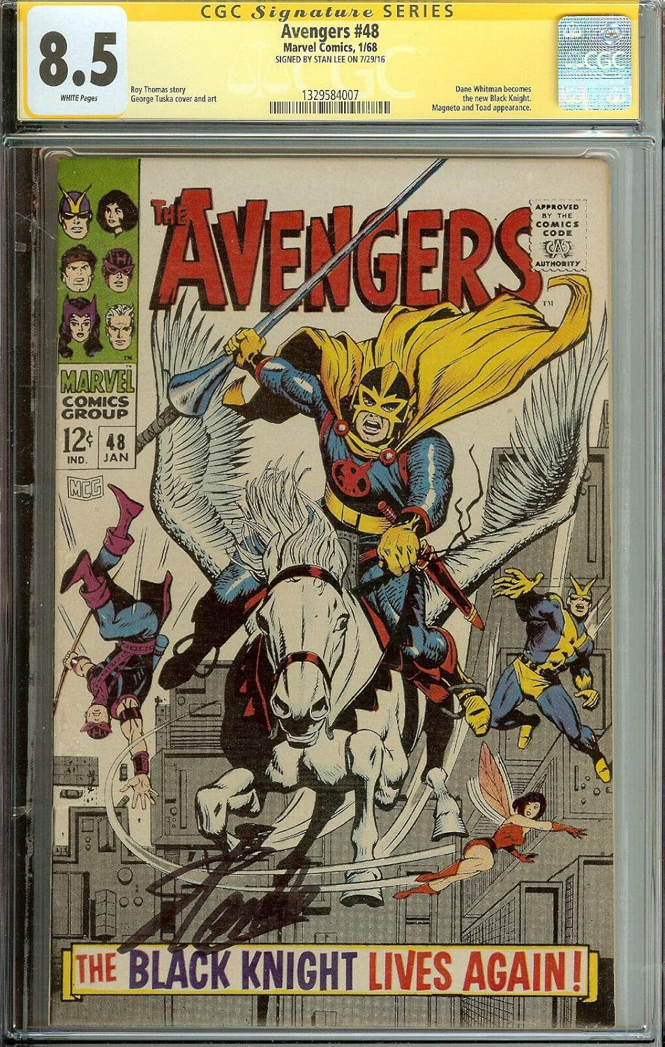 RARE SIGNED Avengers Vol 1 #48 CGC 8.5 1st App Black Knight DANE WHITMAN Kit Harrington Stan Lee