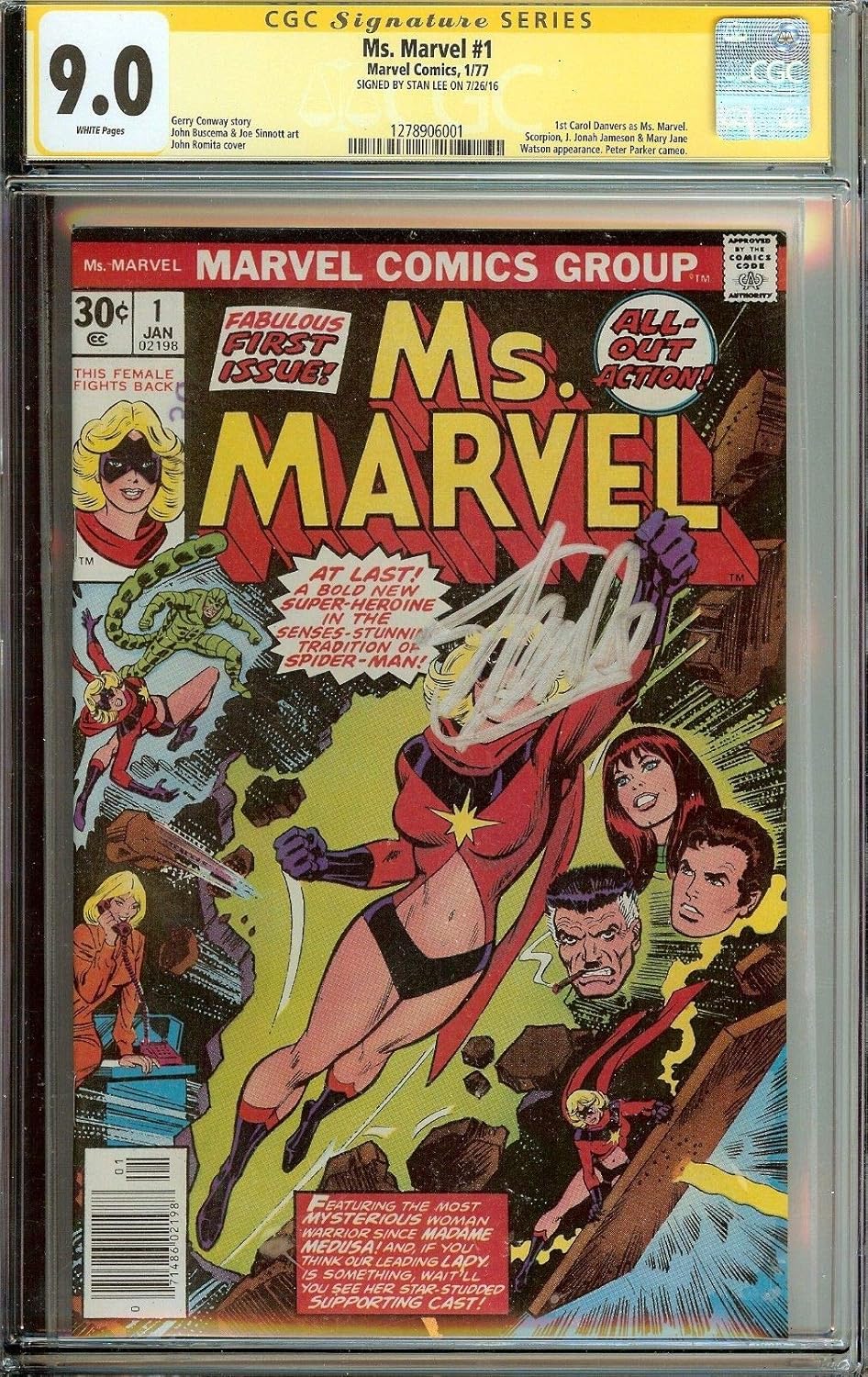 Ms. Marvel aka Captain Marvel CGC SS 9.0 Avengers Movie Signed Stan Lee