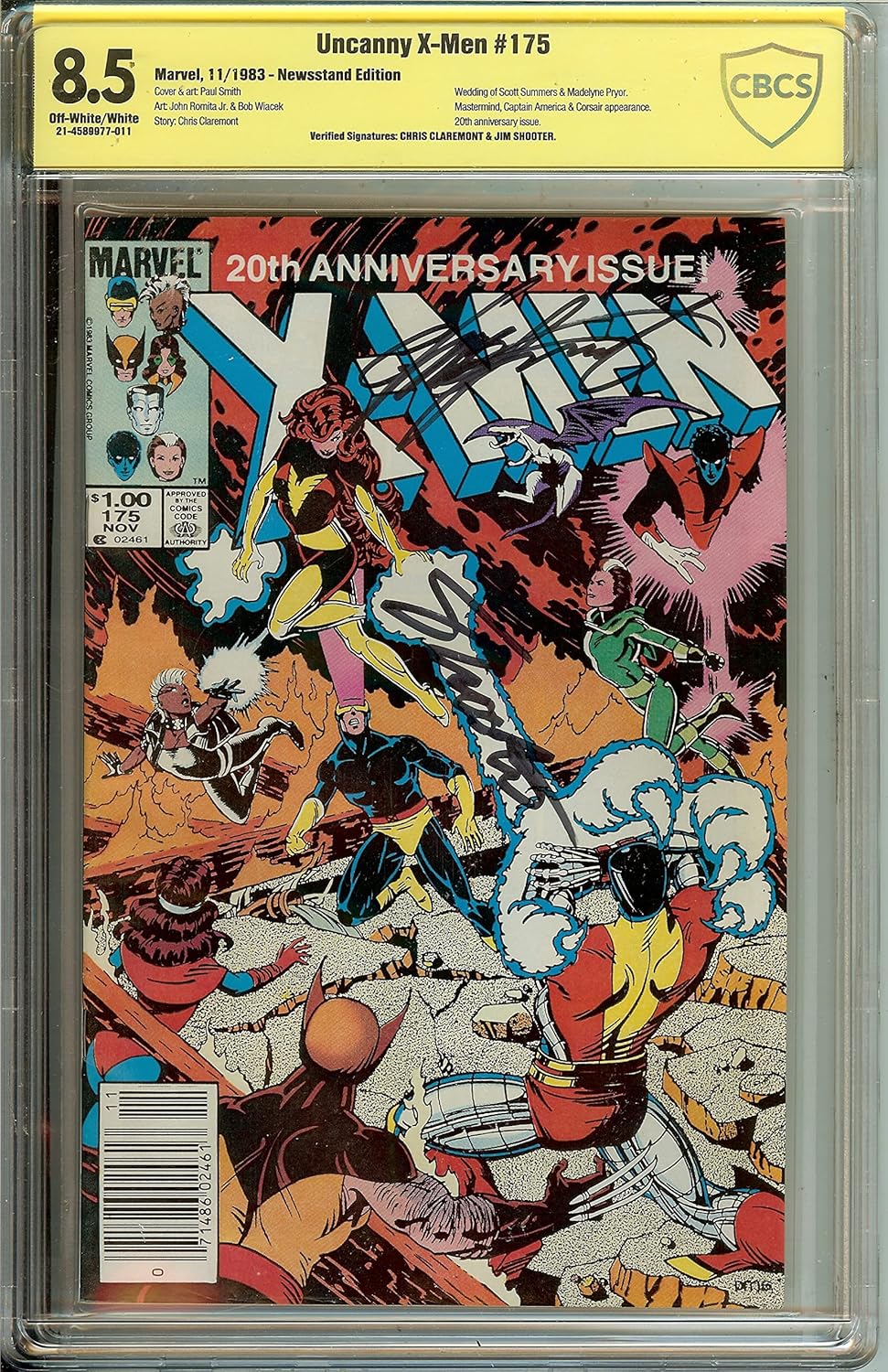 Uncanny X-Men #175 CBCS 8.5 signed Chris Claremont and Shooter