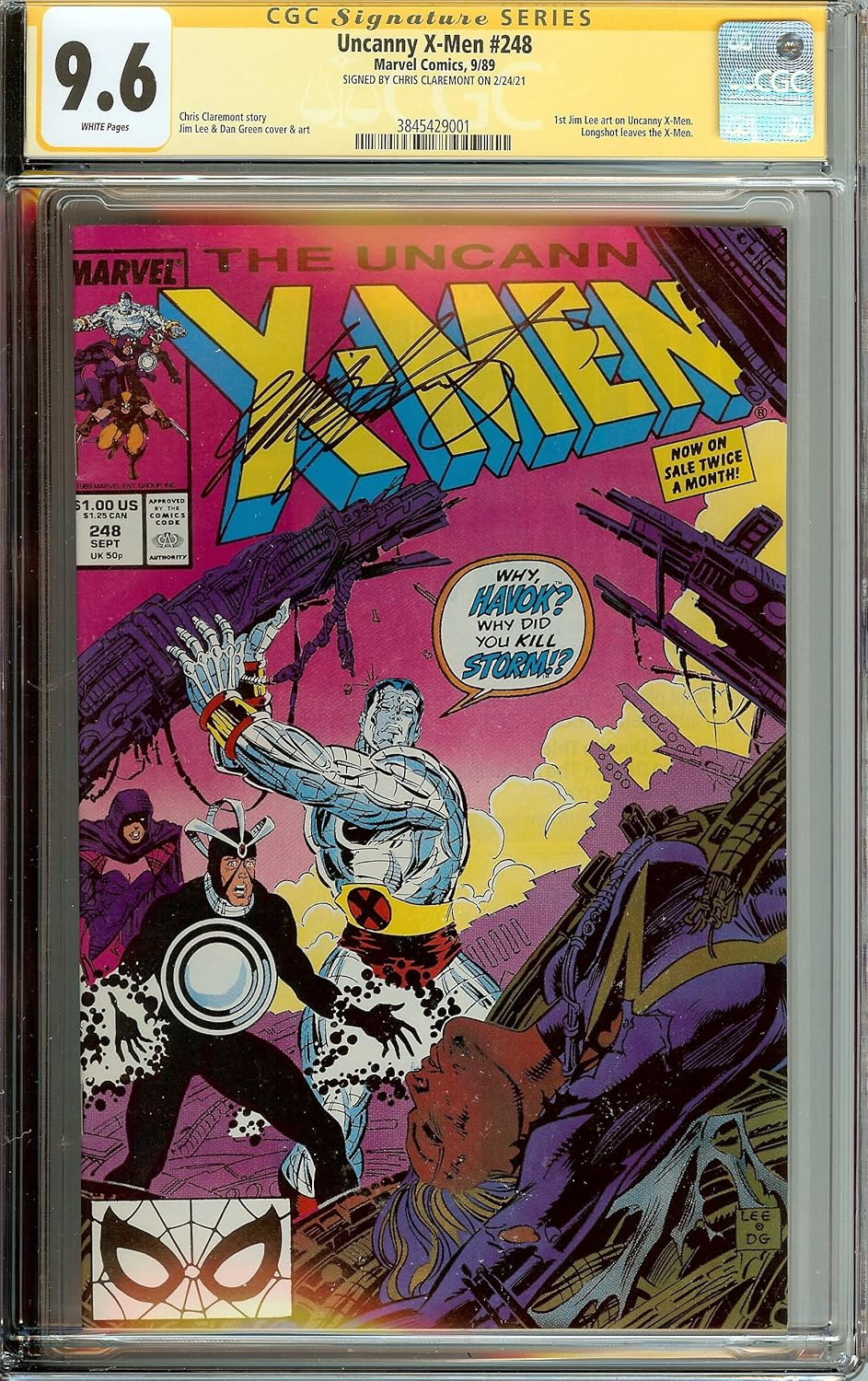 Uncanny X-Men #248 CGC 9.6 Signed Chris Claremont 1st Jim Lee