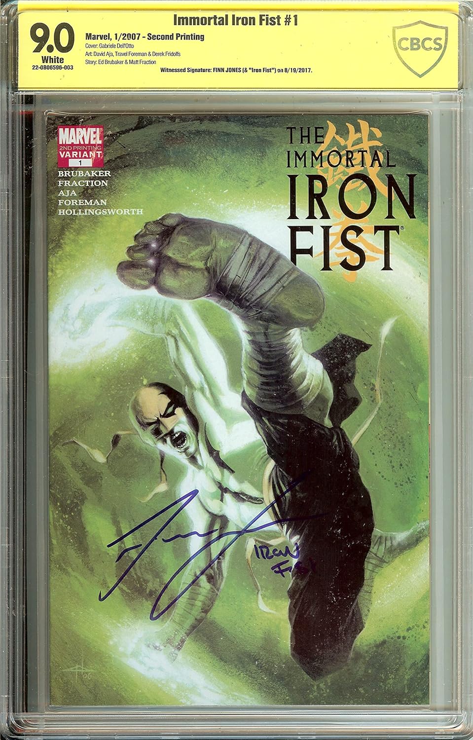 Immortal Iron Fist #1 Second Print CBCS 9.0 Signed Actor Finn Jones