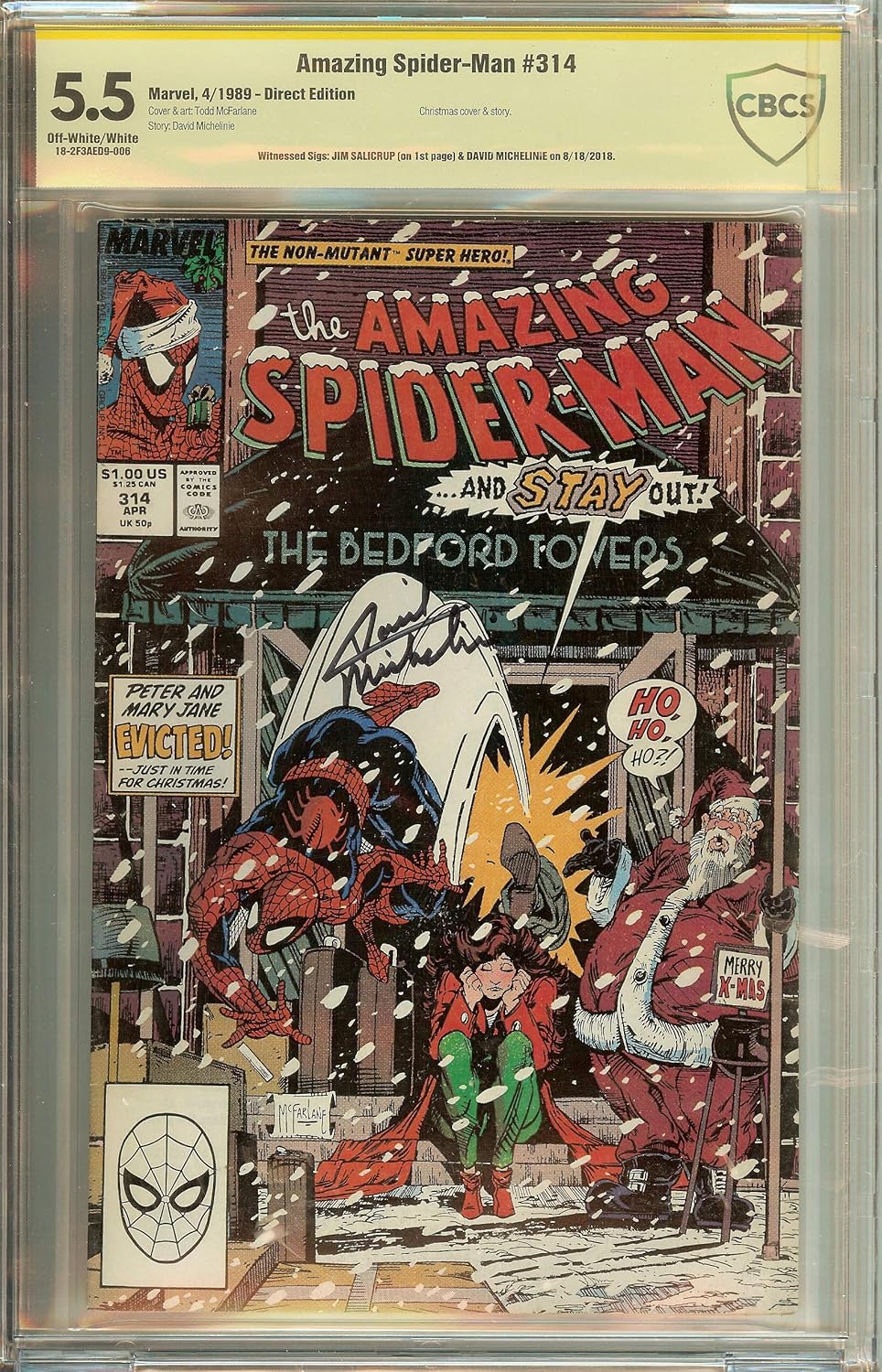 Amazing Spider-Man #314 CBCS 5.5 not CGC Signed David Michelinie & Jim Salicrup
