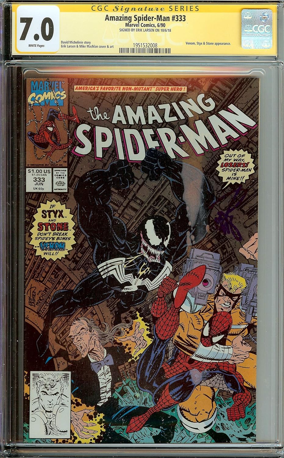 Autographed Amazing Spider-Man #333 CGC 7.0 Signed Erik Larsen