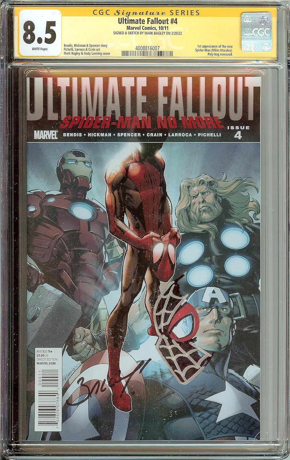 Ultimate Fallout #4 Signed Sketched Remark Mark Bagley CGC 8.5 1st Miles Morales
