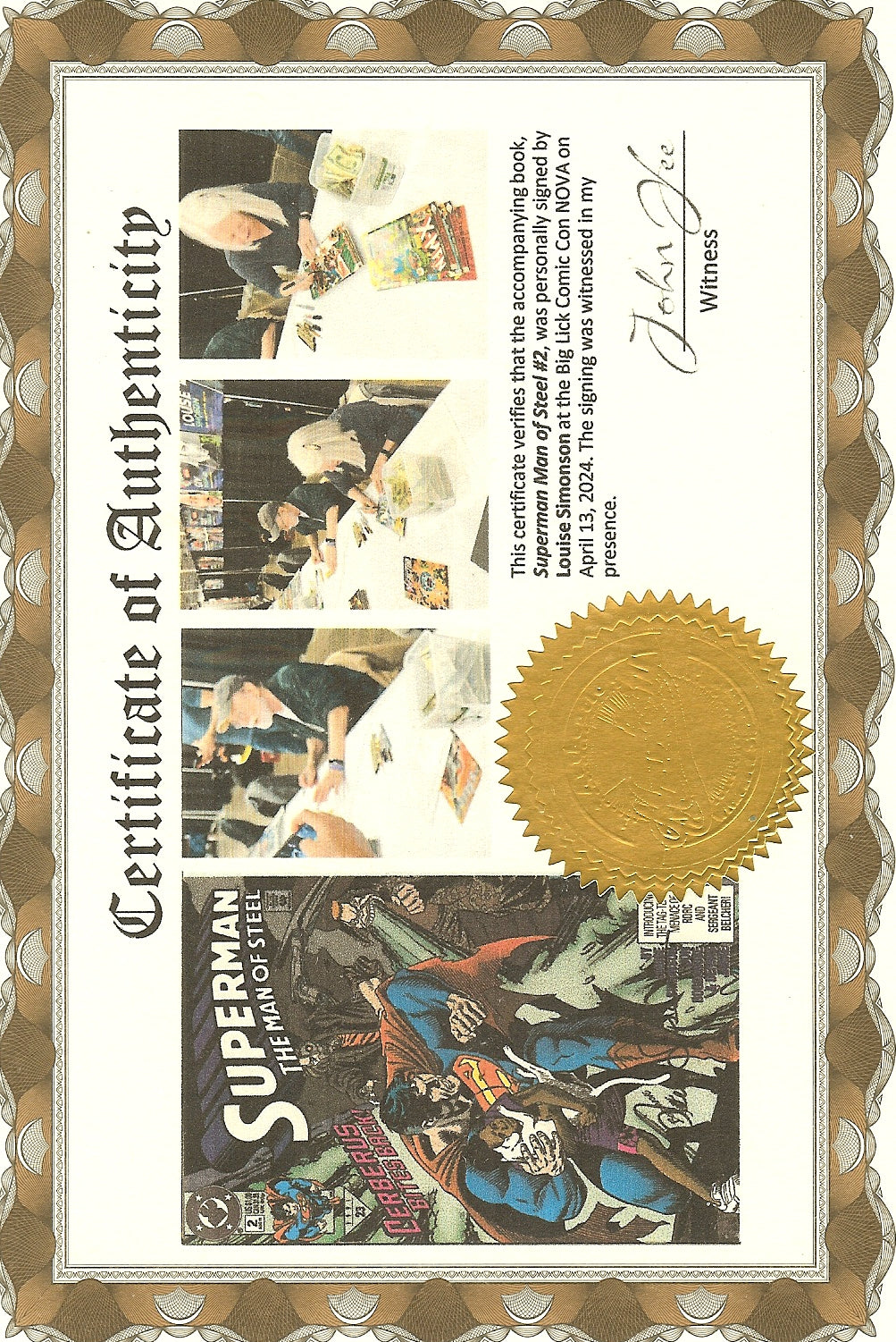 Superman The Man of Steel #2 Signed Louise Simonson with COA