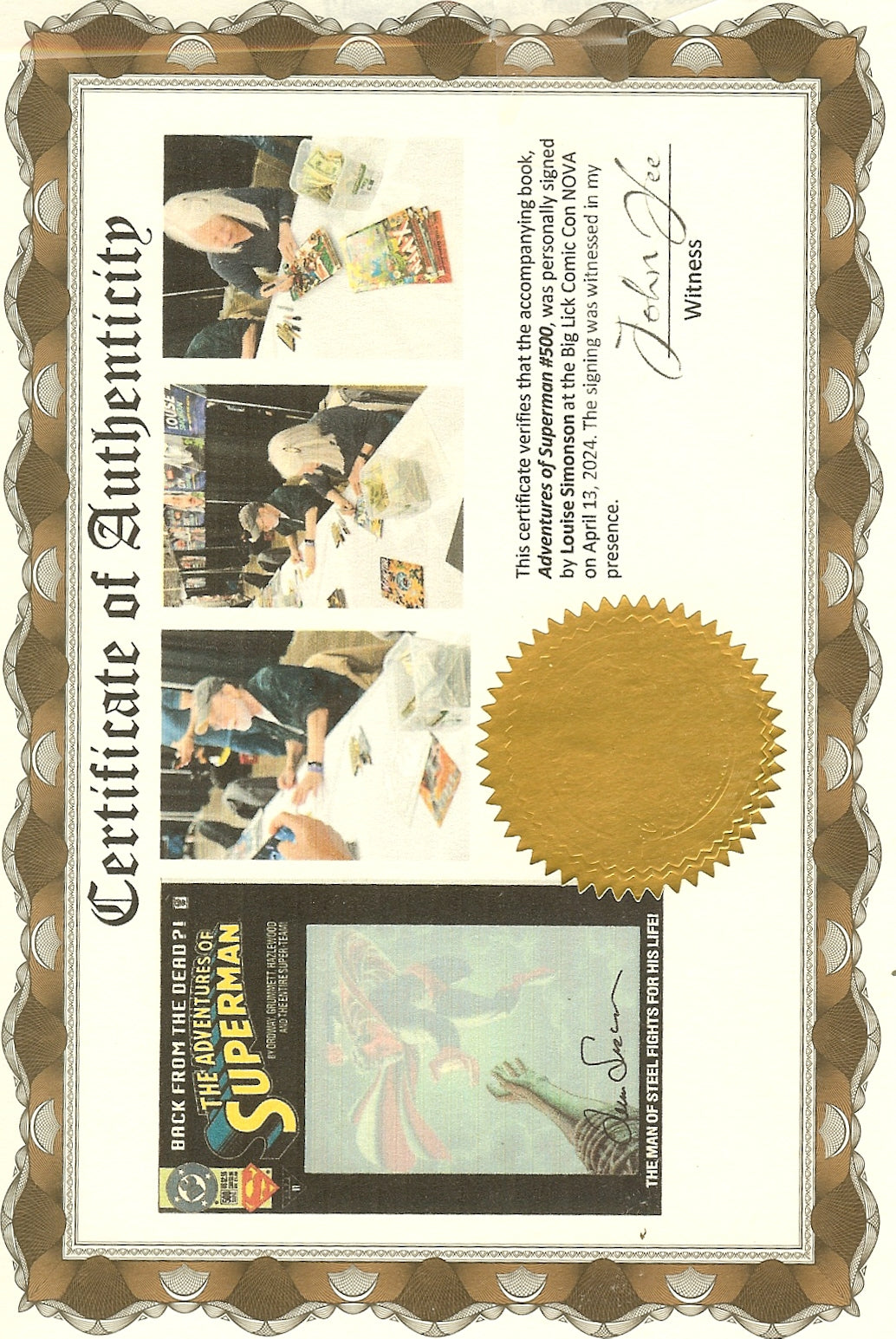 The Adventures of Superman #500 Signed Louise Simonson with COA