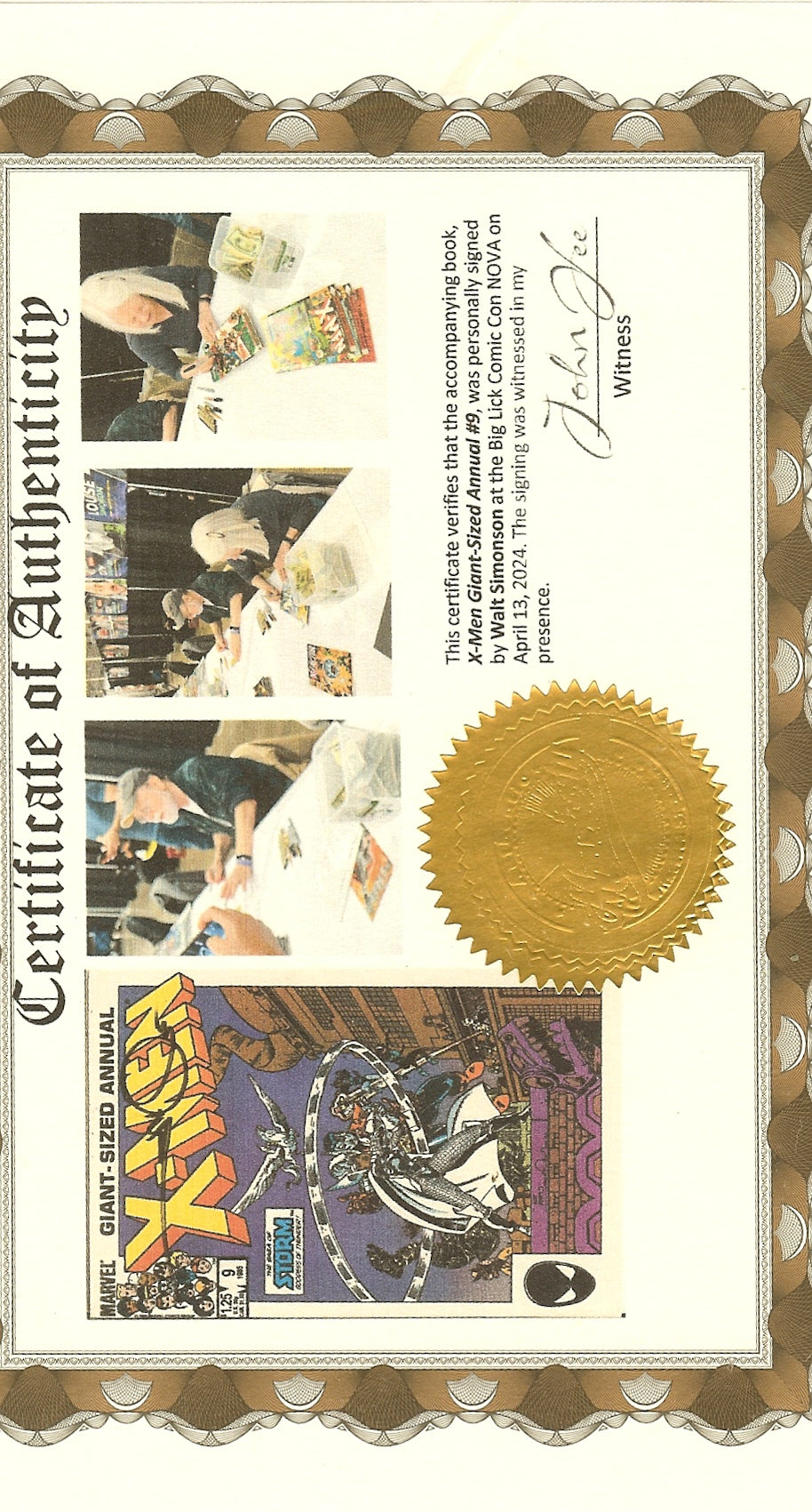 X-Men King-Size Annual #9 Signed Walt Simonson with COA