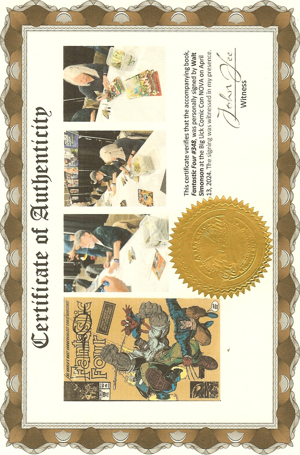 Fantastic Four #348 Signed Walt Simonson COA