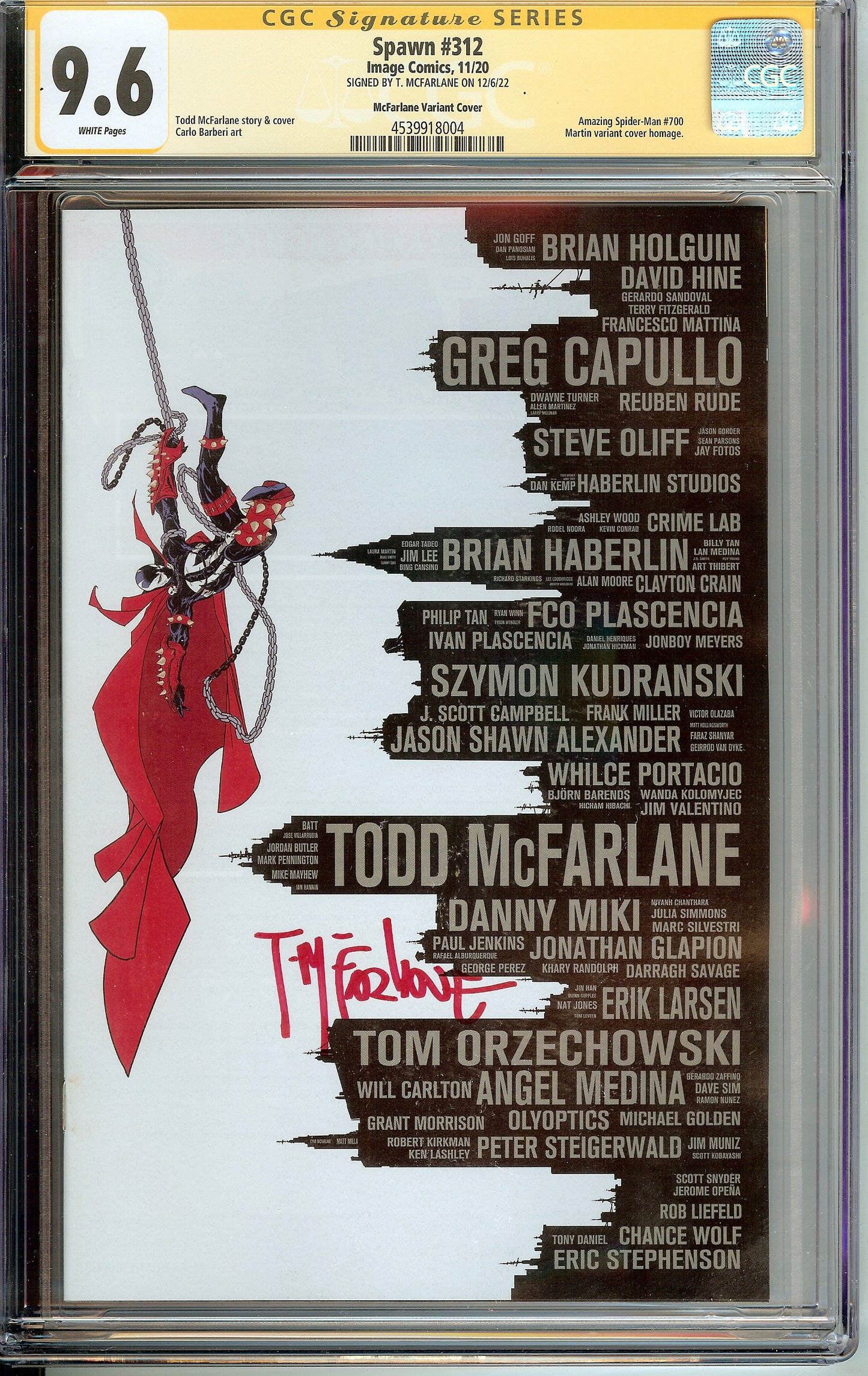 Spawn #312 Virgin Variant CGC 9.6 Signed Todd McFarlane