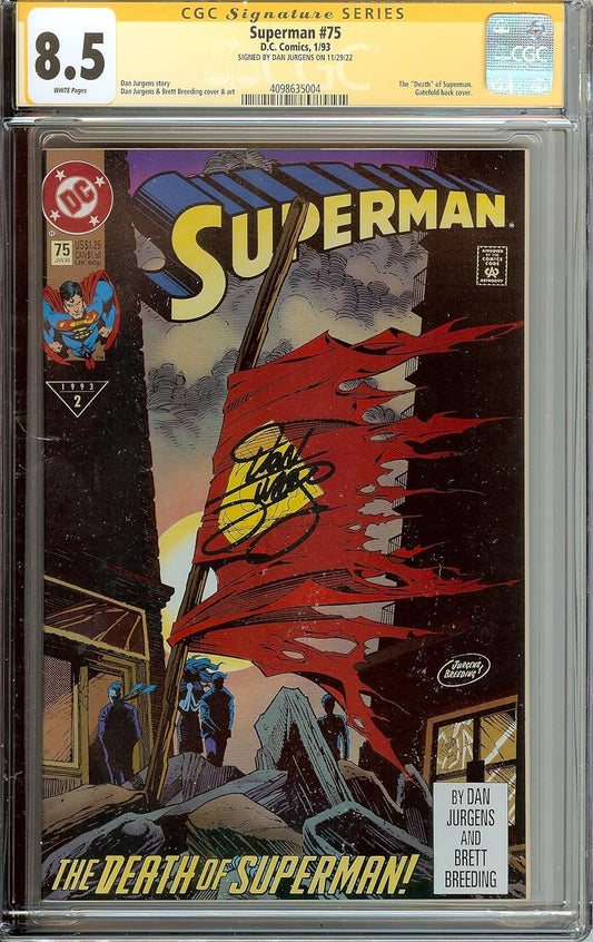 Superman #75 Death CGC 8.5 Signed Dan Jurgens