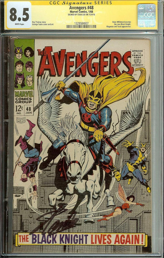 🔥 RARE SIGNED Avengers Vol 1 #48 CGC 8.5 1st App Black Knight DANE WHITMAN Kit Harrington Stan Lee 🔥