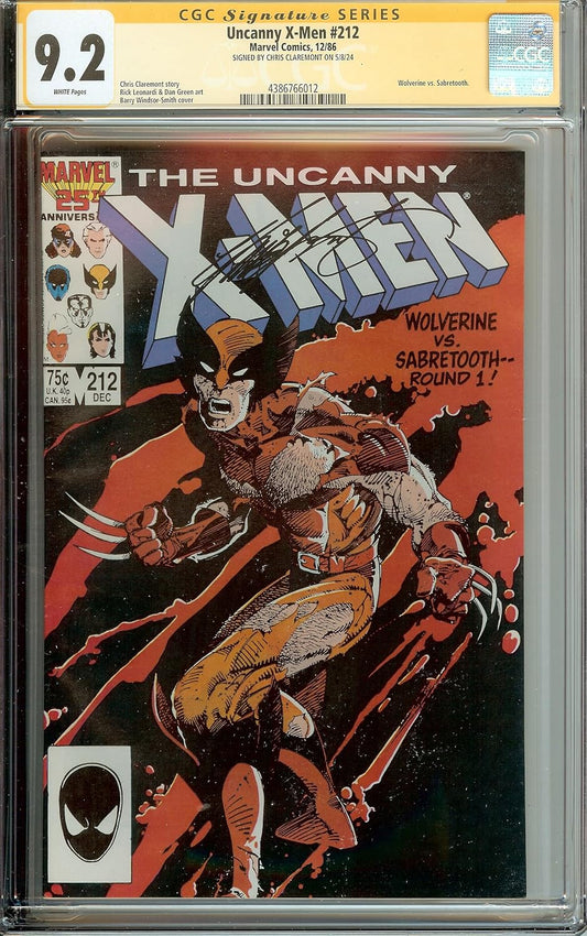Uncanny X-Men #212 Signed Chris Claremont CGC 9.2