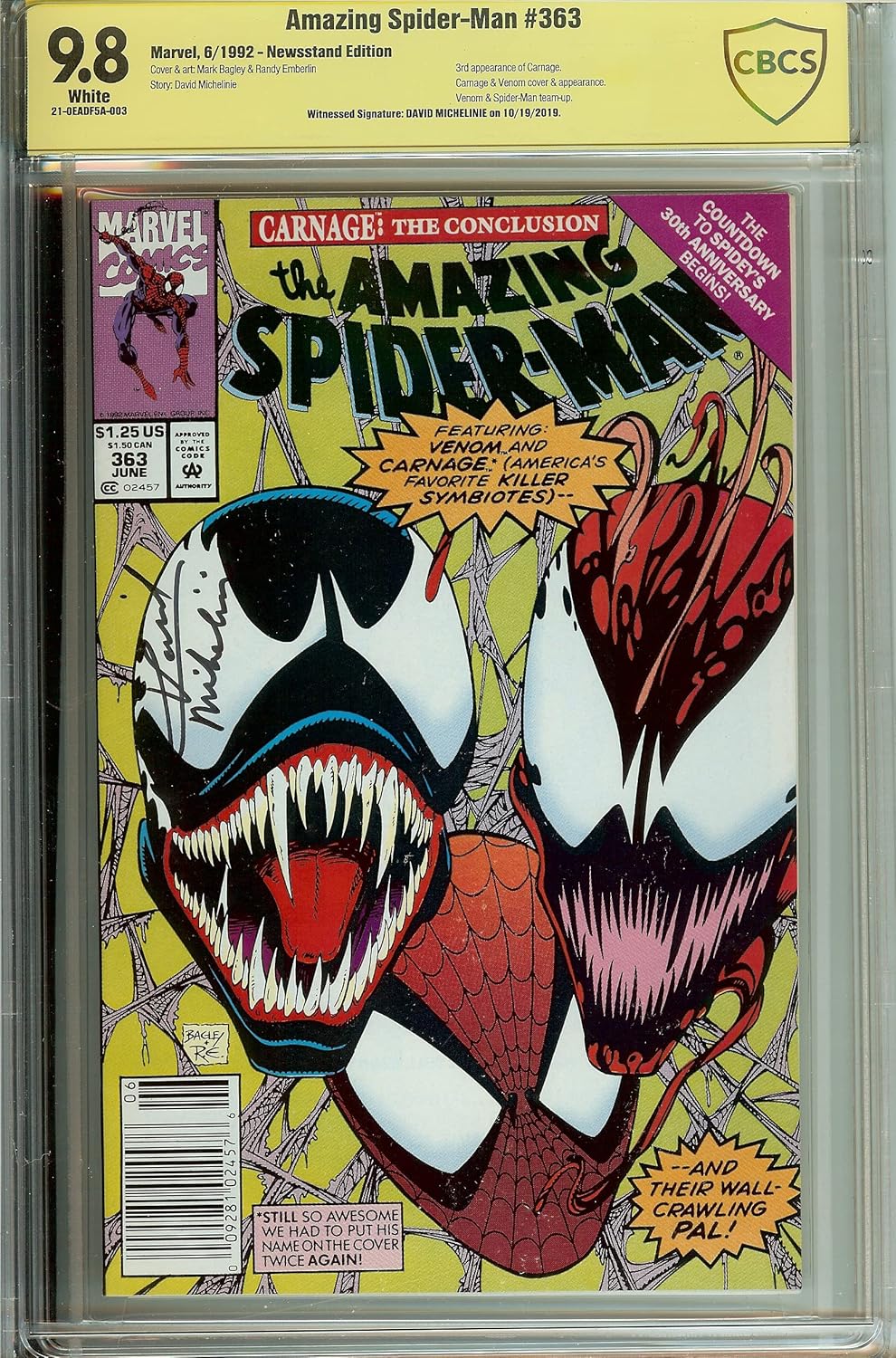 Amazing Spider-Man #363 CBCS 9.8 Signed David Michelinie not CGC