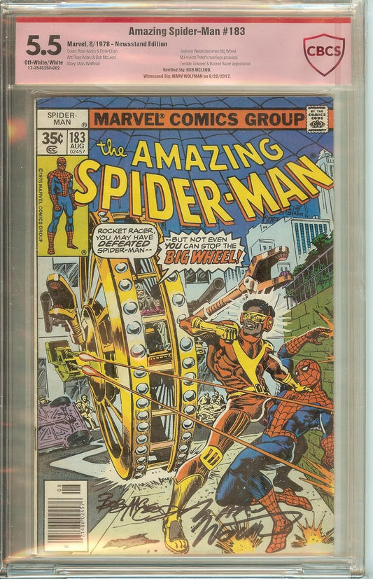 Amazing Spider-Man #183 CBCS 5.5 Signed Bob Mcleod & Marv Wolfman