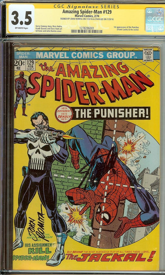 🔥 Autographed Amazing Spider-Man #129 Signed Stan Lee John Romita CGC 3.5 🔥