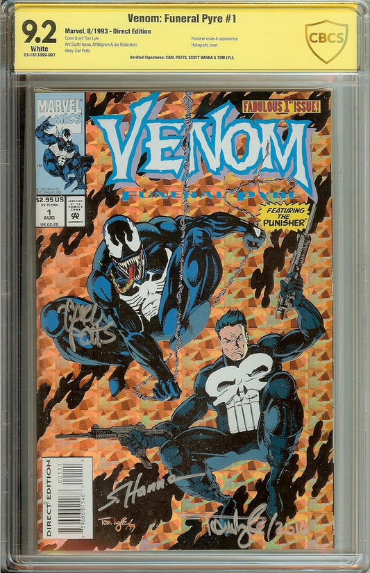 Venom Funeral Pyre #1 CBCS (not CGC) 9.2 NM Signed 3x by Tom Lyle Scott Hanna Carl Potts