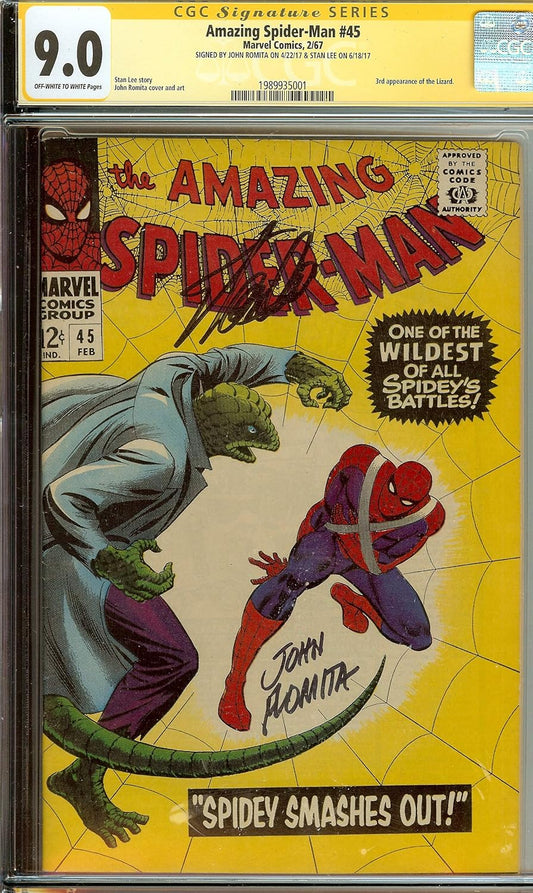 🔥 Amazing Spider-Man #45 CGC 9.0 Signature Series Signed by Stan Lee John Romita 🔥