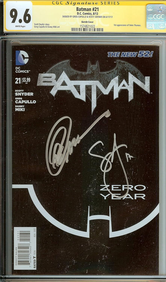 Autographed CGC 9.6 CGC Batman #21 1:100 Variant Signed Snyder Capullo