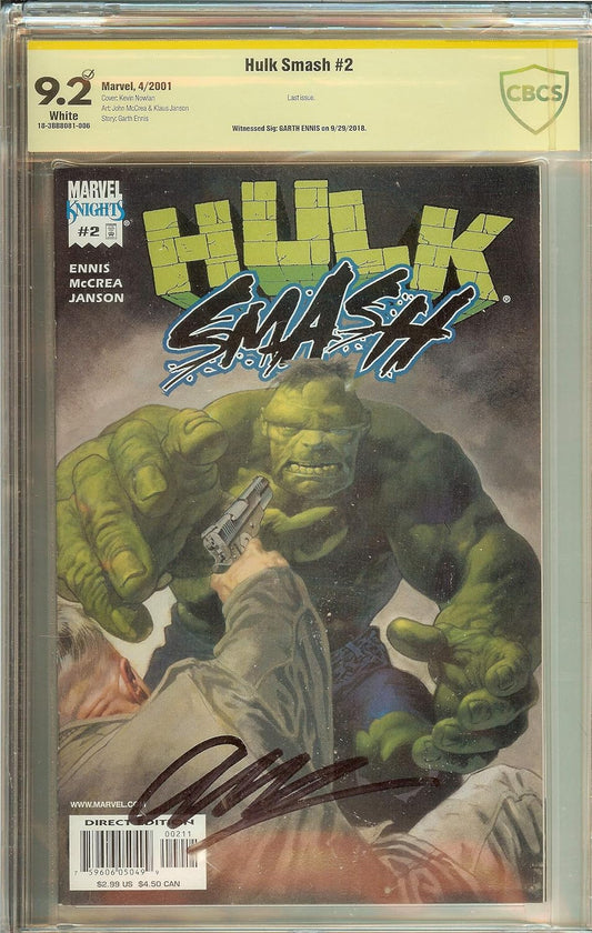 Hulk Smash #2 Signed Garth Ennis CGCS (not CGC) 9.2