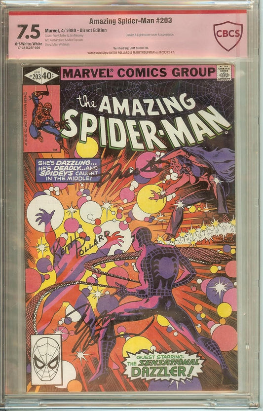 Amazing Spider-Man #203 CBCS 7.5 Signed Jim Shooter, Keith Pollard & Marv Wolfman