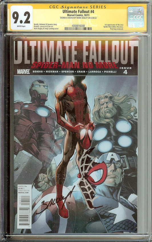 ltimate Fallout #4 Signed Sketched Remark Mark Bagley CGC 9.2 UNPRESSED 1st Miles Morales
