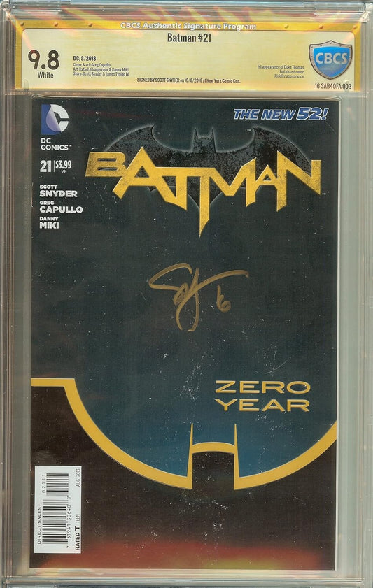 CBCS 9.8 CGC Batman #21 52 1st App Duke Thomas The Signal NM Signed Scott Snyder