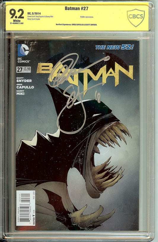 Autographed Batman #27 CBCS 9.2 Signed Snyder & Capullo