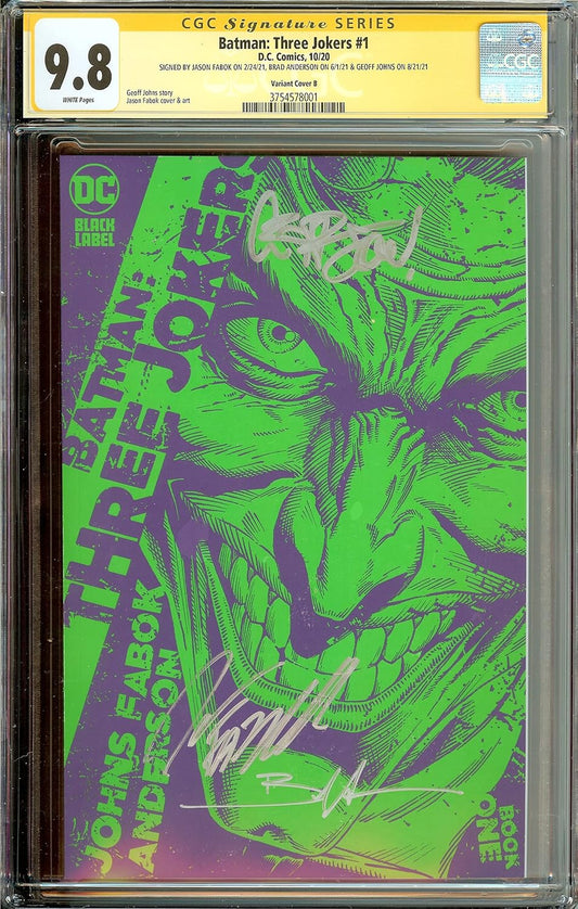 Batman Three Jokers #1 1:25 Cover B Signed 3x CGC 9.8 Signed by Brad Anderson, Geoff Johns and Jason Fabok