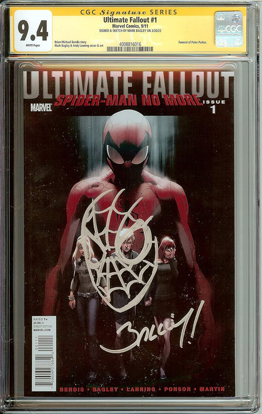 Ultimate Fallout #1 Signed Sketched Remark Mark Bagley CGC 9.4