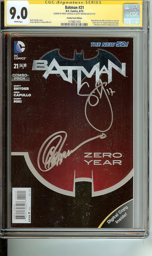 Autographed CGC 9.0 CGC Batman #21 The New 52 Combo Pack Variant Signed Snyder Capullo