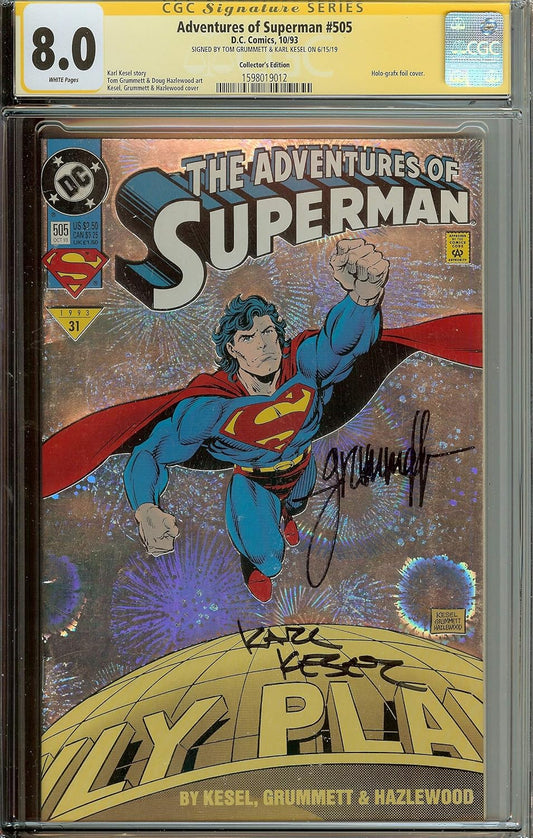 *SIGNED* The Adventures of Superman #505 Prism CGC 8.0 Tom Grummett Karl Kesel