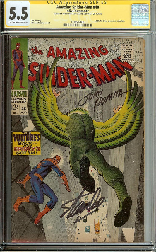 Autographed Amazing Spider-Man #48 Signed Stan Lee John Romita CGC 5.5