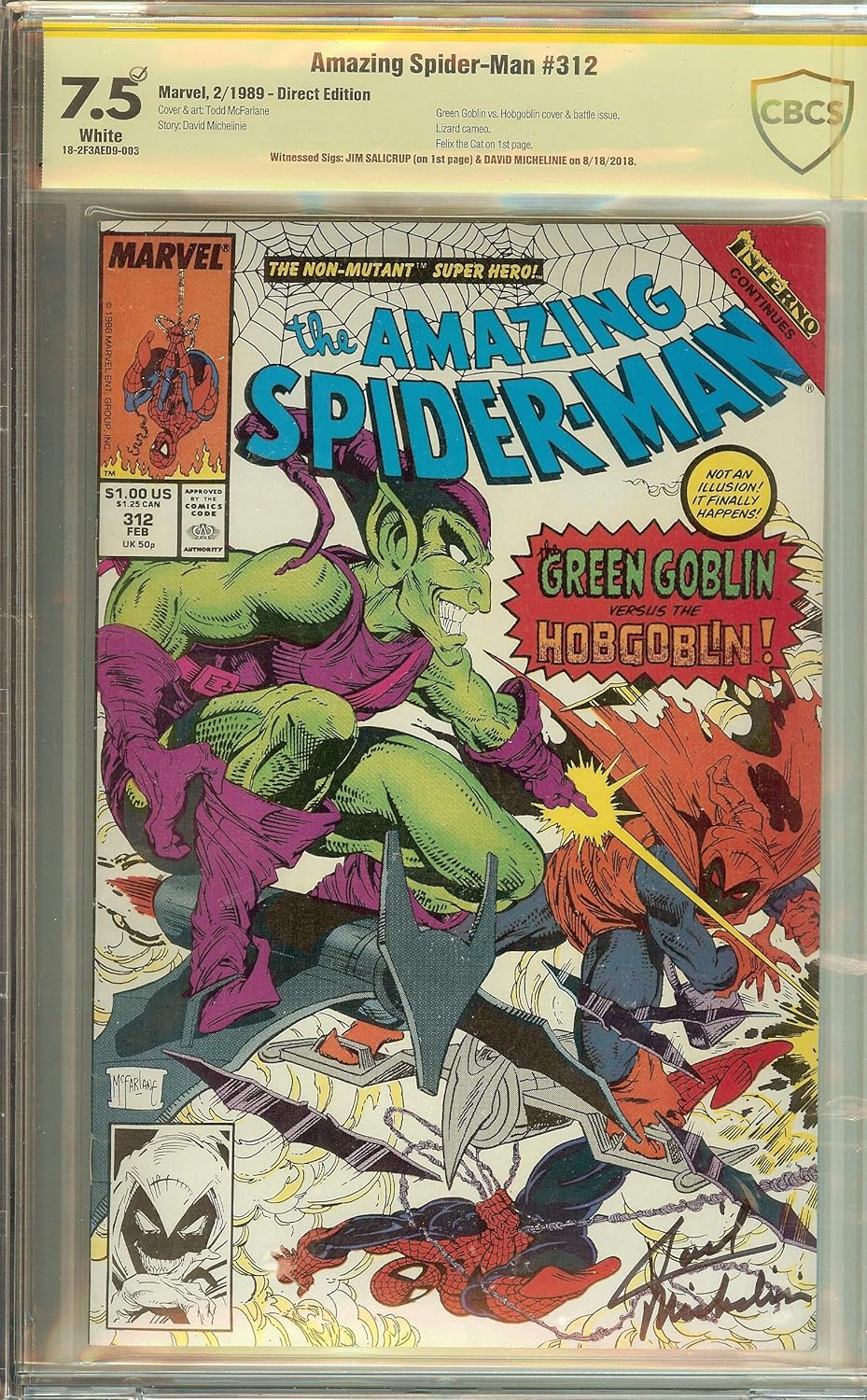 Autographed Amazing Spider-Man #315 CBCS 7.5 not CGC Signed Jim Salicrup and David Michelinie