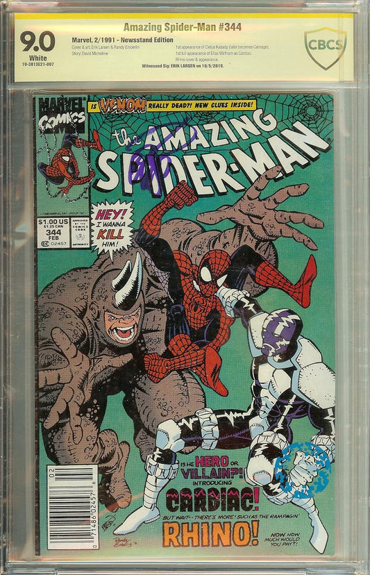 Amazing Spider-Man #344 1st Cletus Cassidy Carnage NM CBCS (not CGC) 9.0 Erik Larsen