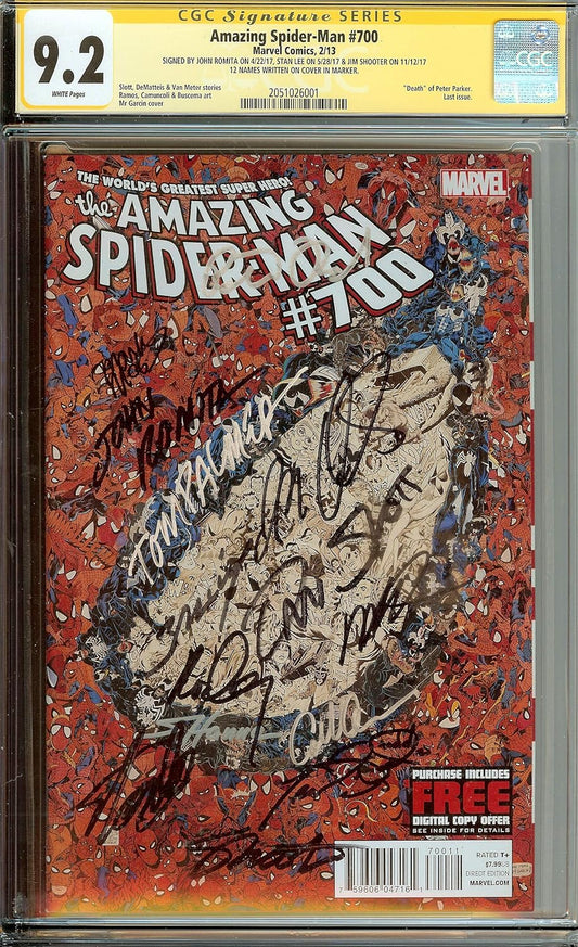 *SIGNED* 15x Amazing Spider-Man #700 CGC 9.2 Stan Lee John Romita Jim Shooter Mark Bagley.