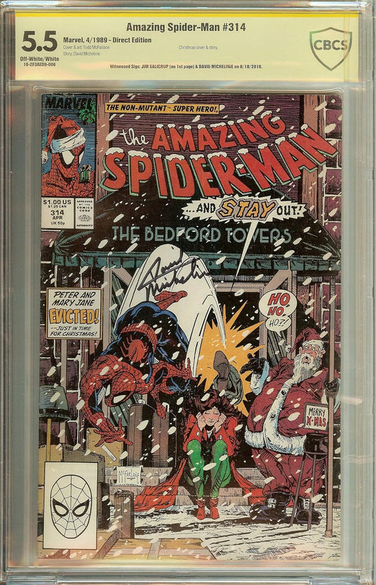 Amazing Spider-Man #314 CBCS 5.5 not CGC Signed David Michelinie & Jim Salicrup