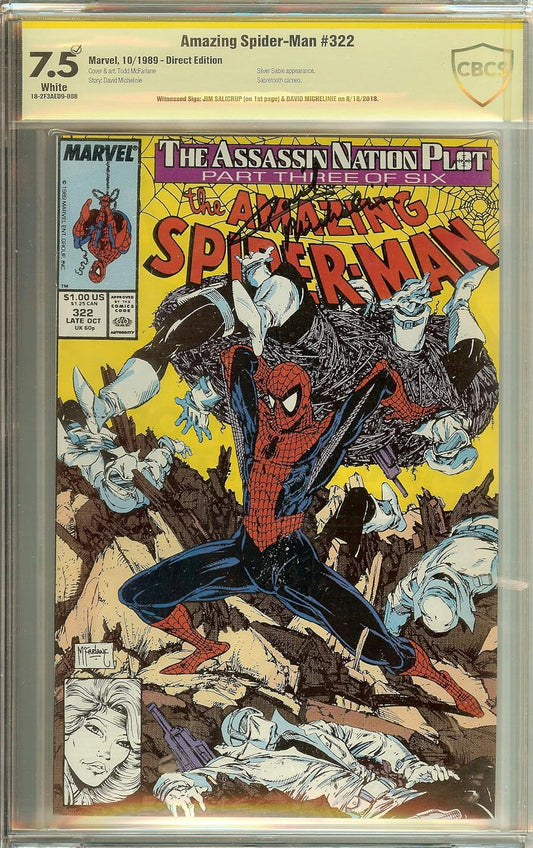 Amazing Spider-Man #322 CBCS 7.5 not CGC Signed David Michelinie & Jim Salicrup