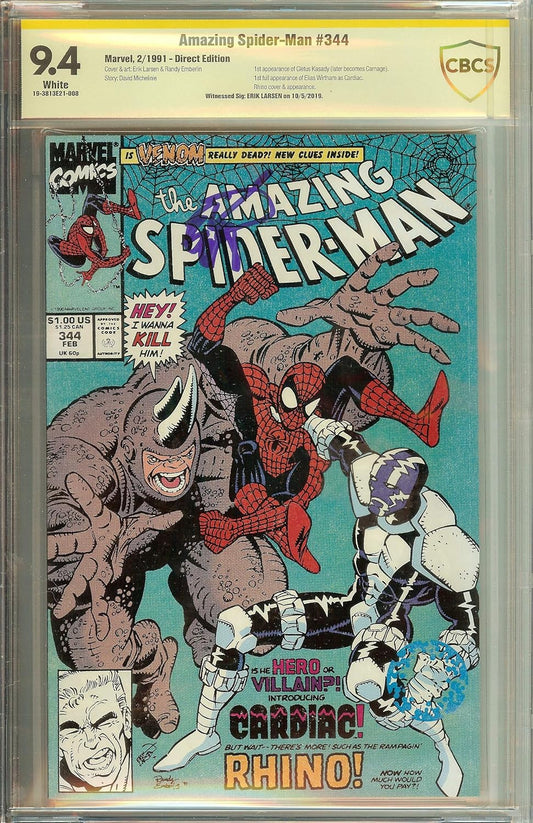 Amazing Spider-Man #344 1st Cletus Cassidy Carnage NM CBCS (not CGC) 9.4 Erik Larsen