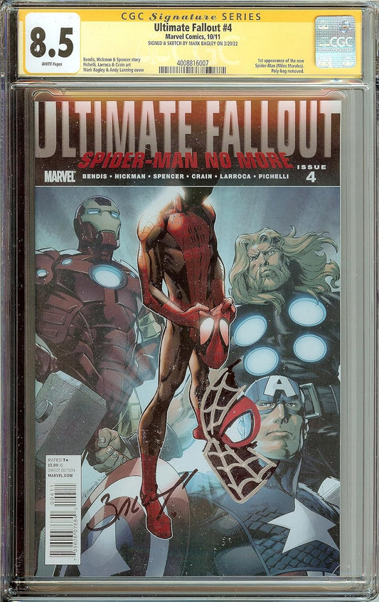 Ultimate Fallout #4 Signed Sketched Remark Mark Bagley CGC 8.5 1st Miles Morales