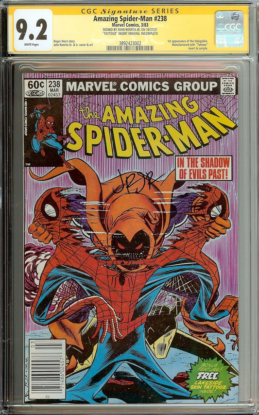 Amazing Spider-Man #238 CGC 9.2 Signed John Romita JR Missing Tattooz Newsstand
