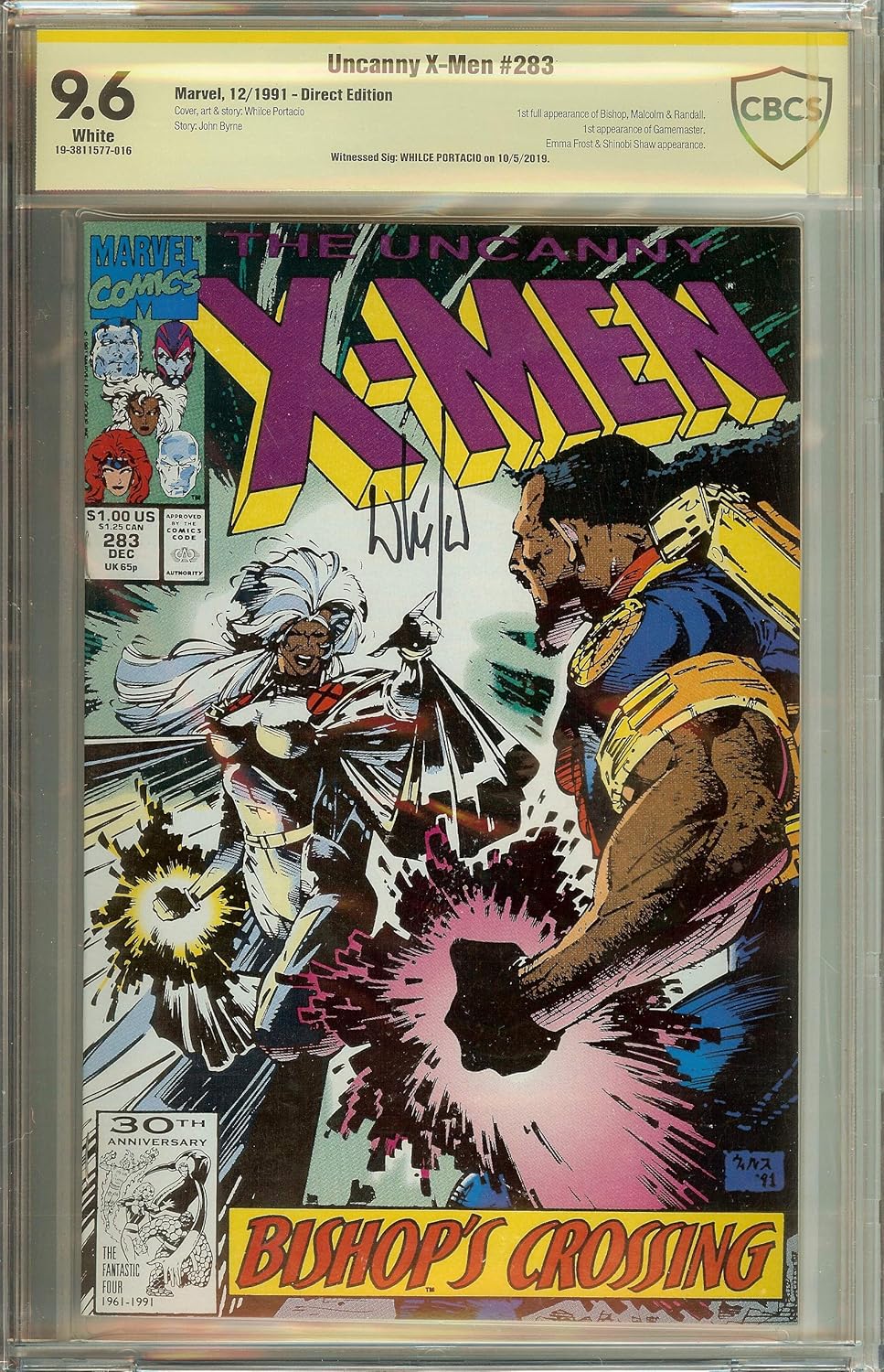 Uncanny X-Men #283 CBCS (not CGC) 9.6 Whilce Portacio 1st Full Bishop