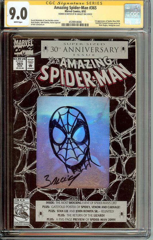 Amazing Spider-Man #365 CGC 9.0 Signed Mark Bagley 1st App Spider-Man 2099