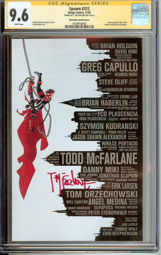 Spawn #312 Virgin Variant CGC 9.6 Signed Todd McFarlane