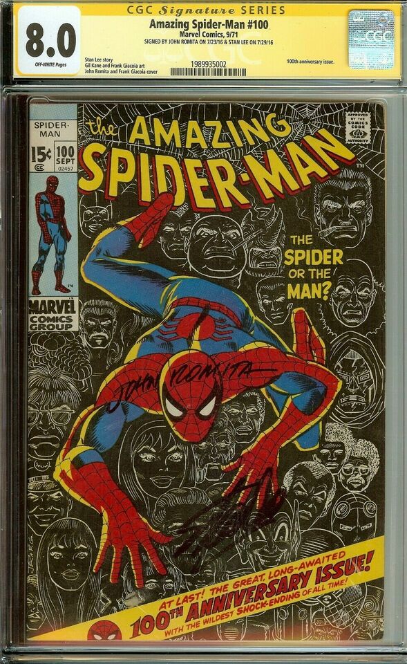 Amazing Spider-Man #100 Signed Stan Lee John Romita SR CGC 8.0