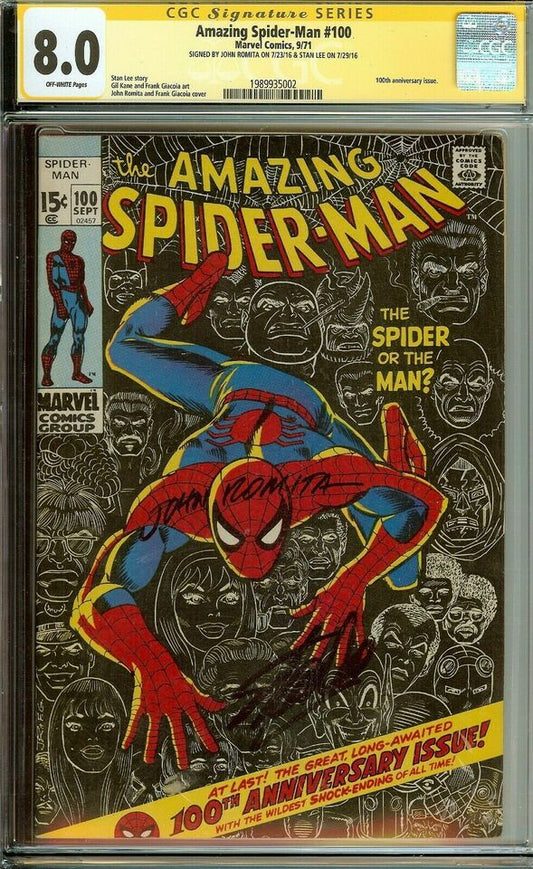 Amazing Spider-Man #100 Signed Stan Lee John Romita SR CGC 8.0